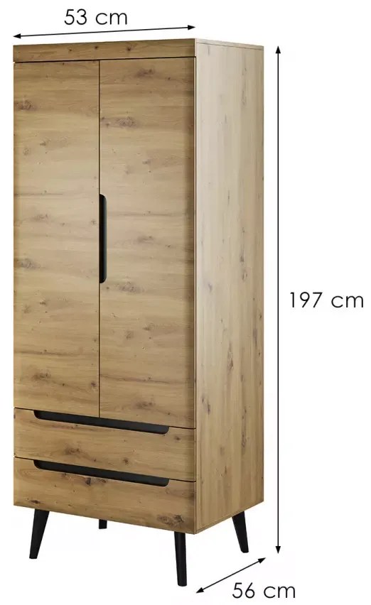 Šatníková skriňa Nordi 80 cm čierna/dub artisan