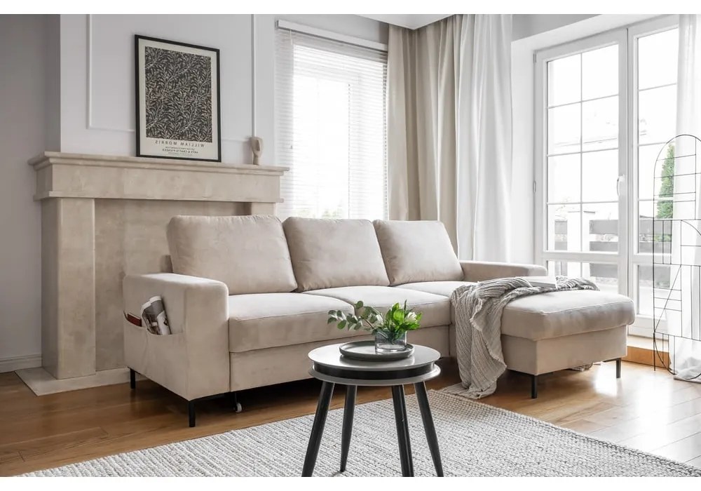 Béžová menčestrová rozkladacia rohová pohovka (pravý roh) Lofty Lilly – Miuform