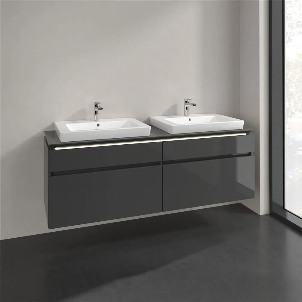 VILLEROY &amp; BOCH Legato závesná skrinka pod dve umývadlá, 4 zásuvky, s LED osvetlením, 1600 x 500 x 550 mm, Glossy Grey, B693L0FP