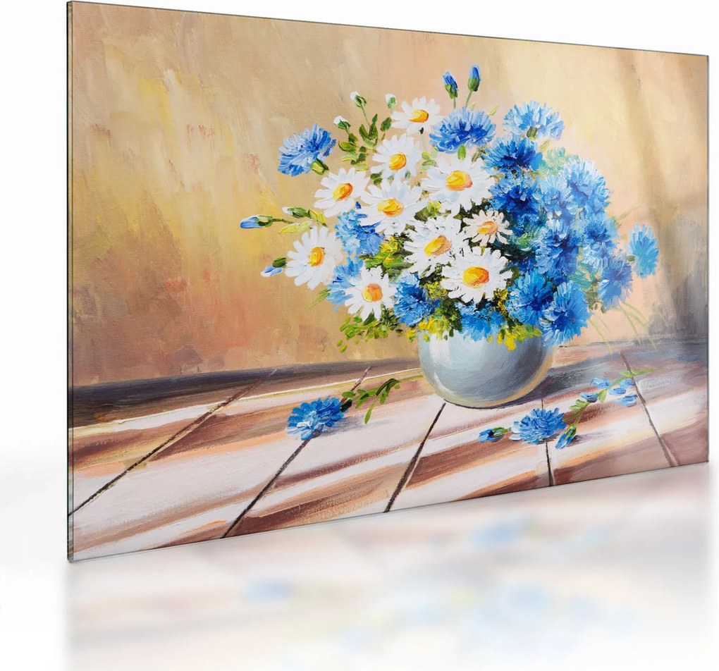 Maľovaný sklenený obraz vázy kvetín (70x50 cm)