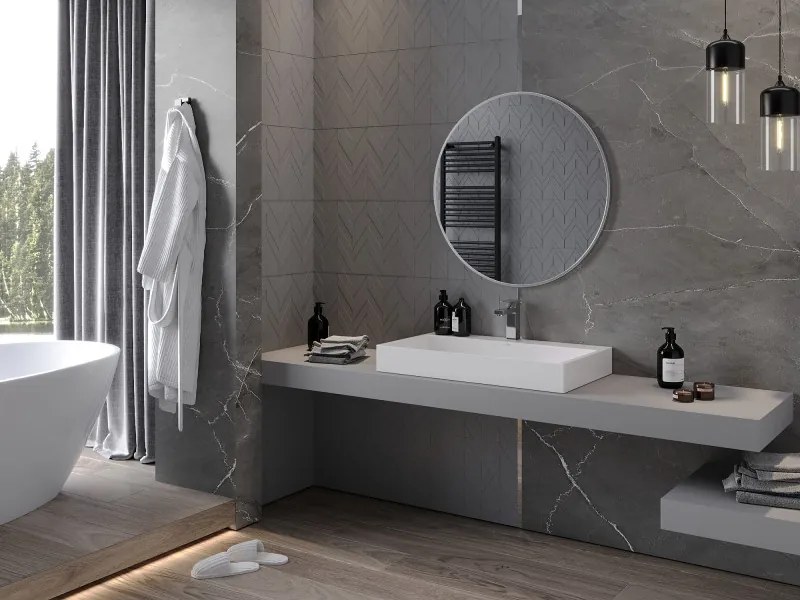 Mexen Loft, okrúhle kúpeľňové zrkadlo 80 cm, farba rámu brúsená oceľ, 9850-080-080-000-10