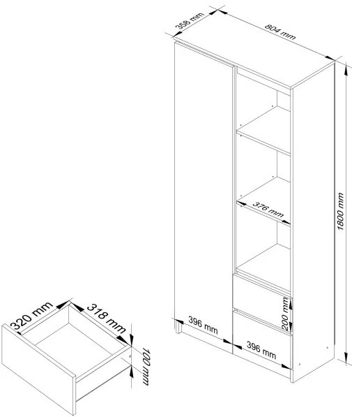 Regál R11 R80 1D 2SZ CLP biely / červený lesk