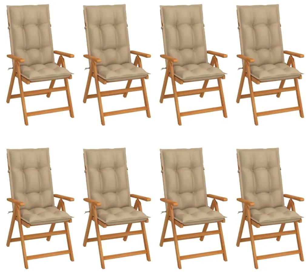 Sklápacie záhradné stoličky s podložkami 8 ks tíkový masív 3072559