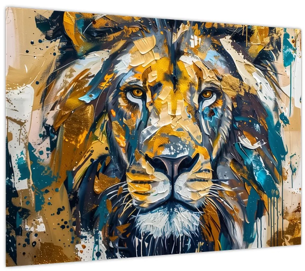 Obraz - Abstraktná olejomaľba s levom (70x50 cm)