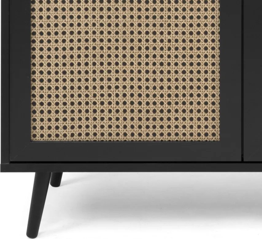 Vysoká vitrína Vienna, čierna/výplet