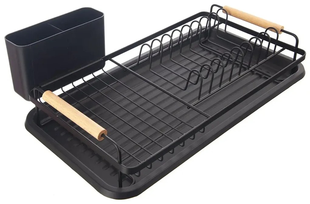 Orion Odkvapkávač na riad, čierny s drevenými rúčkami, malý, 43 x 23 cm, RADKA