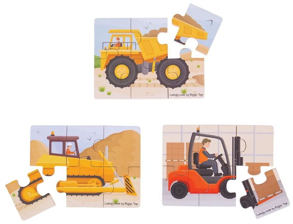 Bigjigs Toys Puzzle 3v1 Stavební stroje
