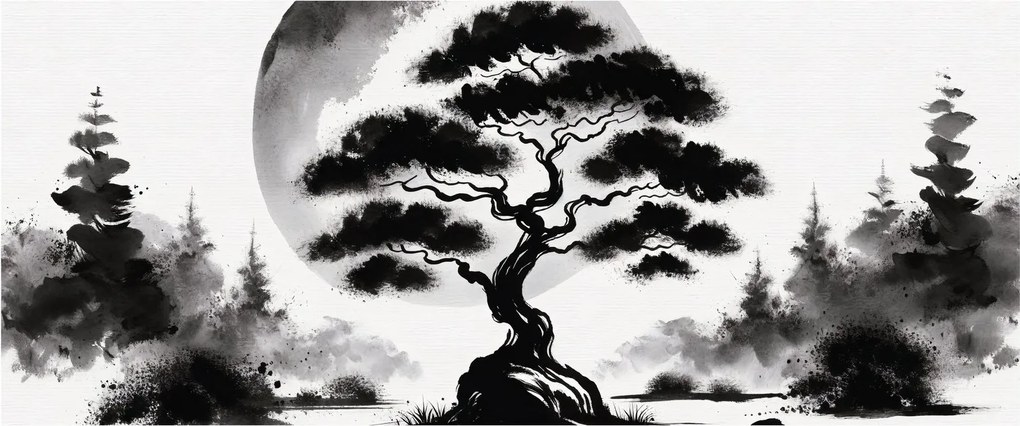 Obraz – Čiernobiela bonsai (120x50 cm)