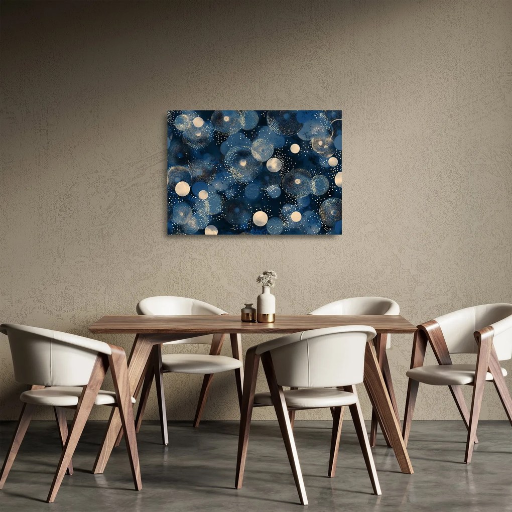 Sklenený obraz - Modro-zlaté krúžky (70x50 cm)