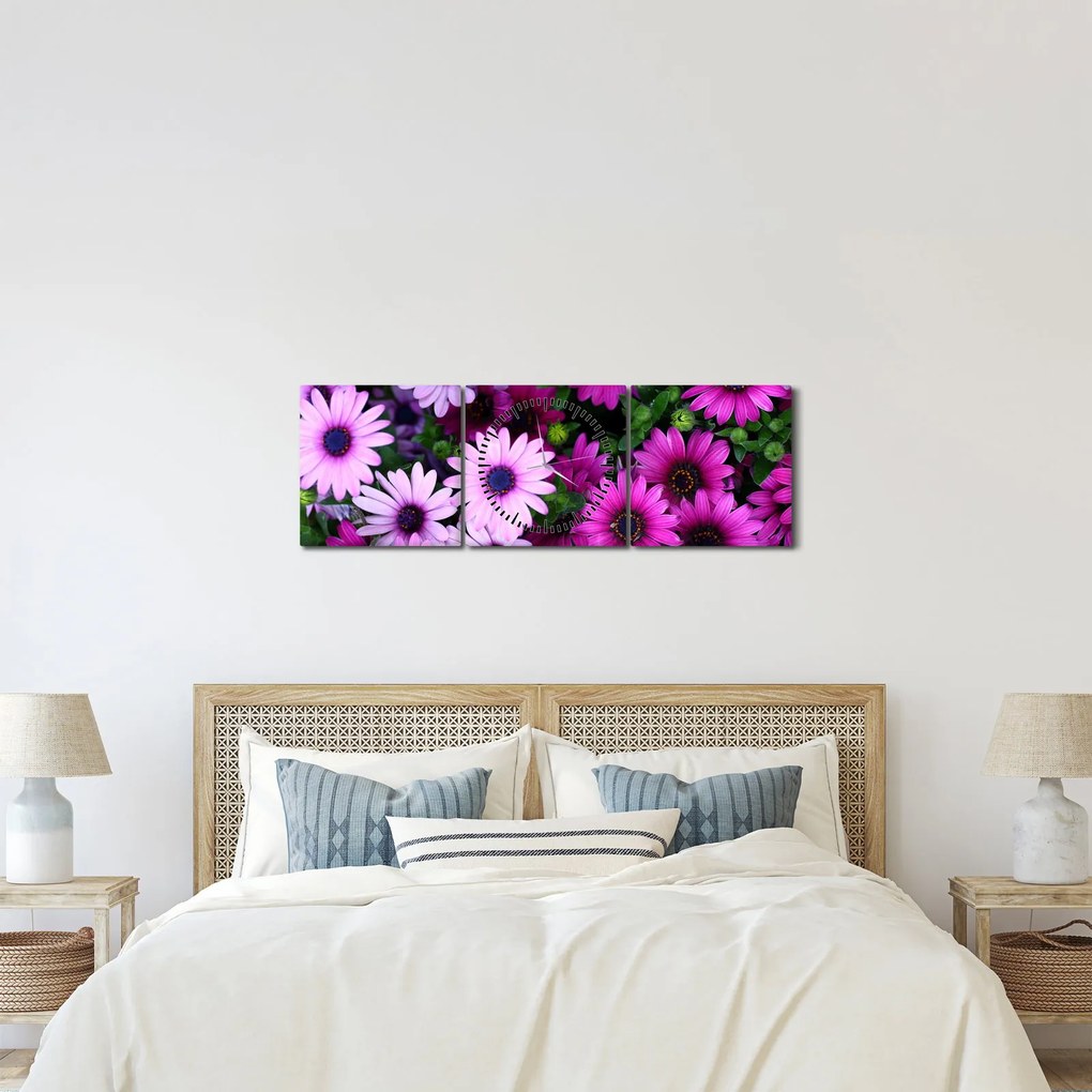 Obraz - Kvety (s hodinami) (90x30 cm)