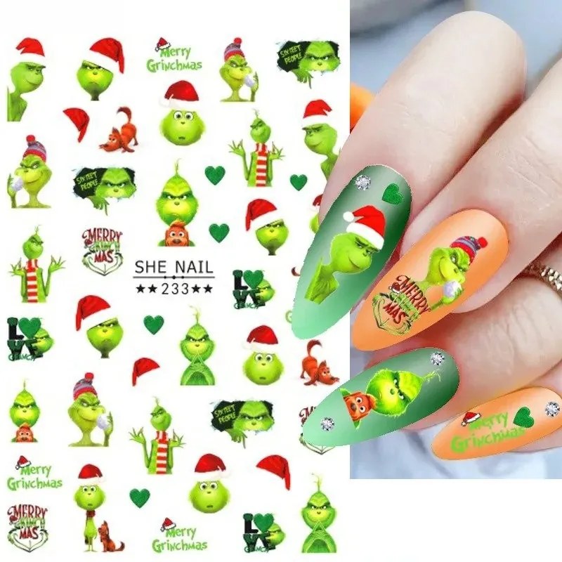 Nálepky na nehty Grinch Vánoce