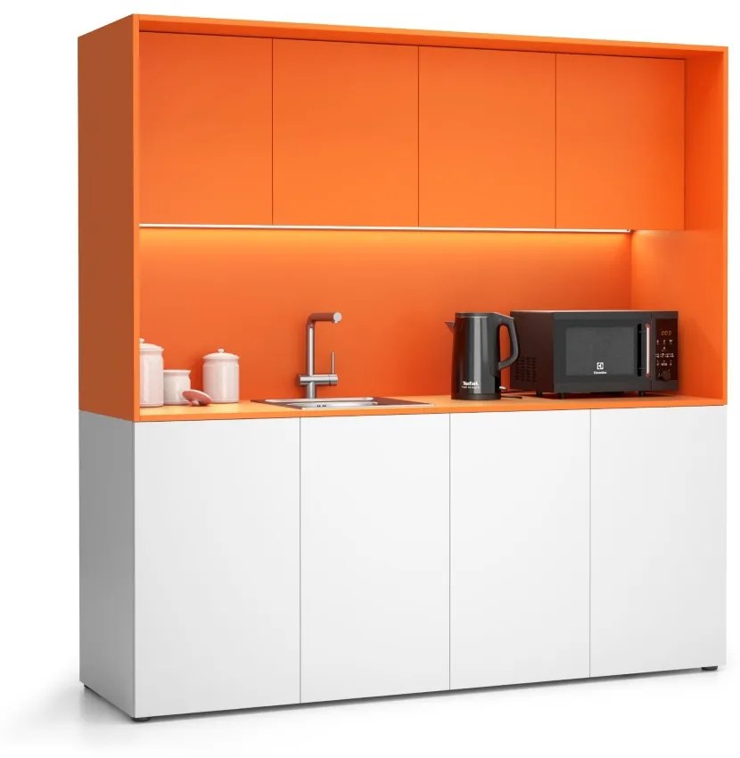 Kuchynka NIKA s drezom a batériou 1963 x 600 x 2000 mm, oranžová, ľavé