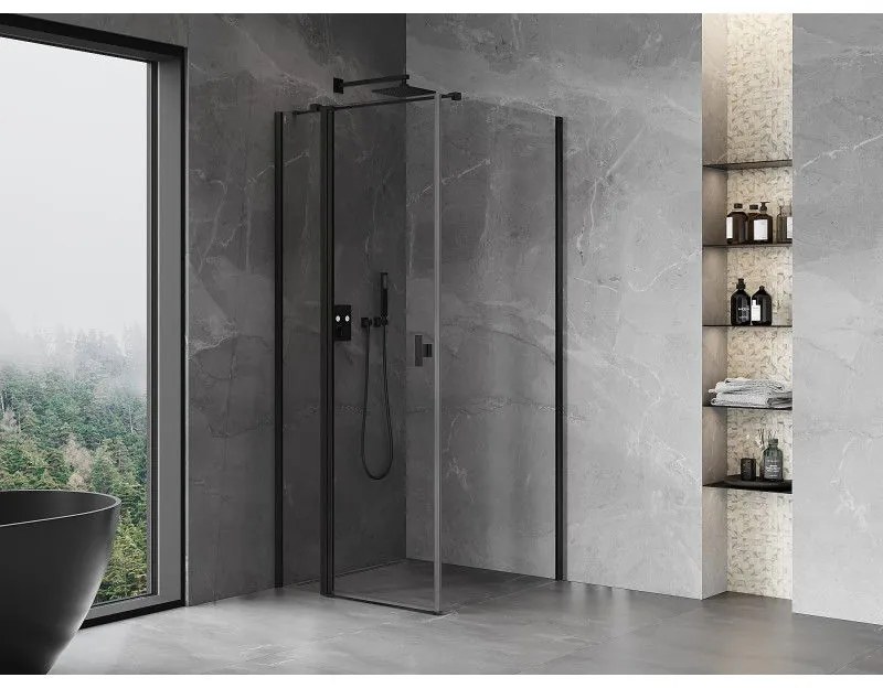 Mexen Mist T, sprchový kút s krídlovými dverami, 110 x 110 cm, 8mm číre sklo, čierny profil, 8A4T-110-110-70-00