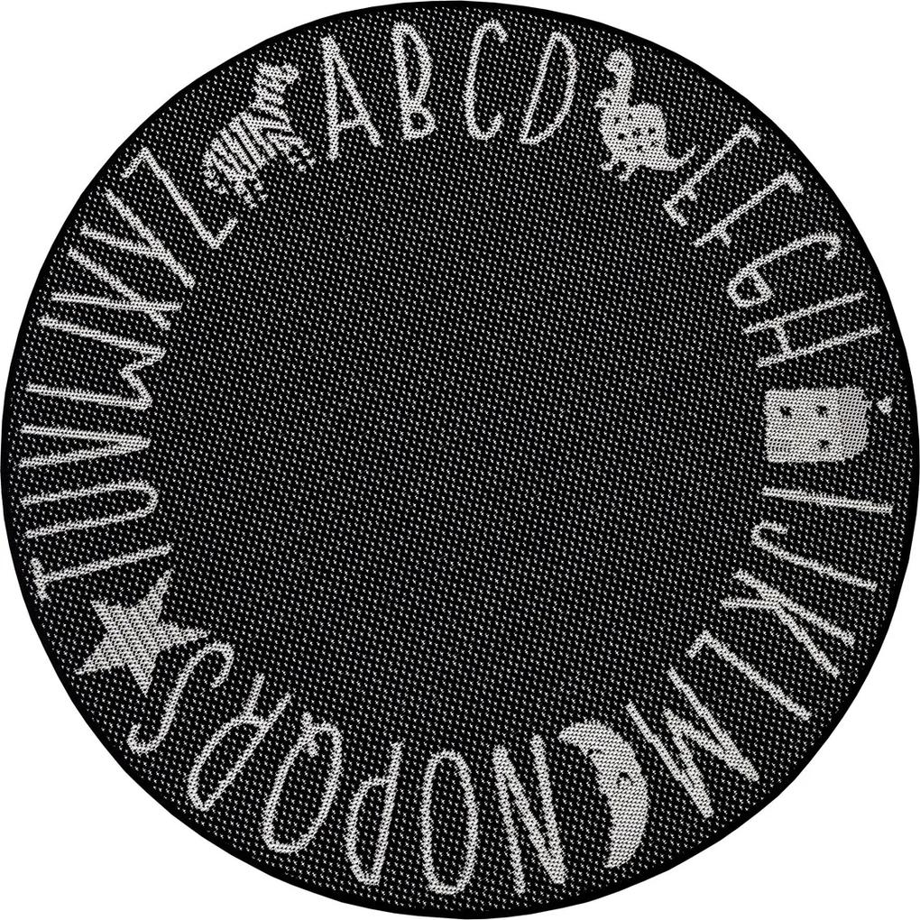 Hanse Home Collection koberce Detský kusový koberec Flatweave 104885 Black / Cream kruh - 160x160 (průměr) kruh cm