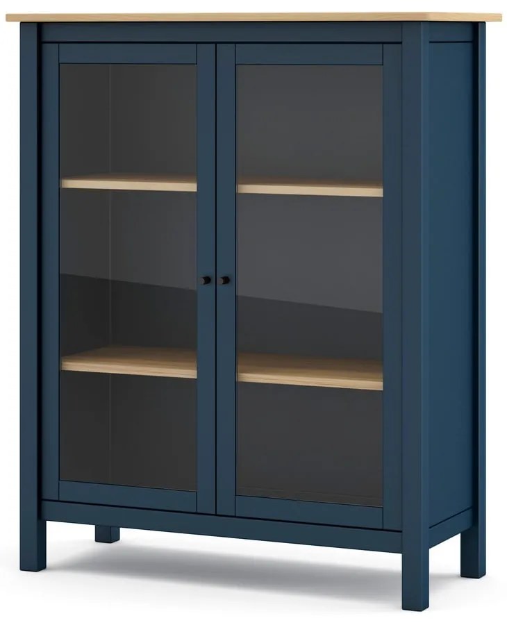 Tmavomodrá/prírodná vitrína z borovicového dreva 90x110 cm Misti - Marckeric