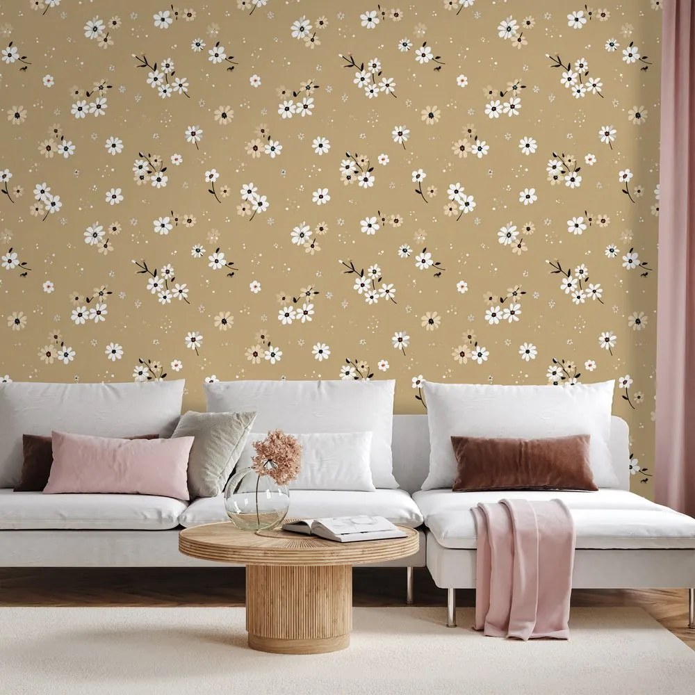 Samolepiaca tapeta kvetinové pole na béžovom pozadí