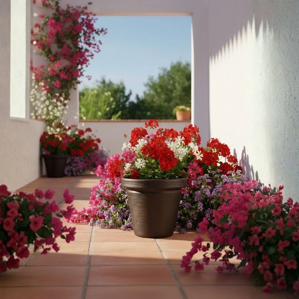 PLASTOVÝ KVETINÁČ SRTIA RIFLO 39X34 CM TMAVOHNEDÁ