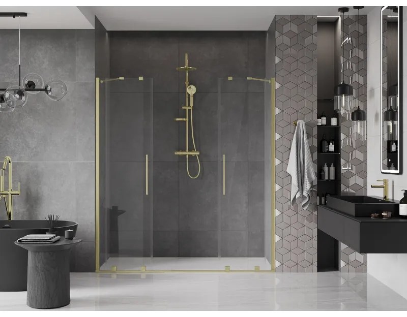 Mexen Velar Duo, posuvné dvere do otvoru 170x200 cm, 8mm číre sklo, zlatá matná, 871-170-000-02-55