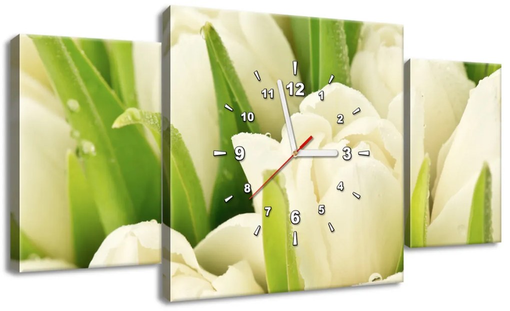 Gario Obraz s hodinami Jemné tulipány - 3 dielny Rozmery: 30 x 90 cm