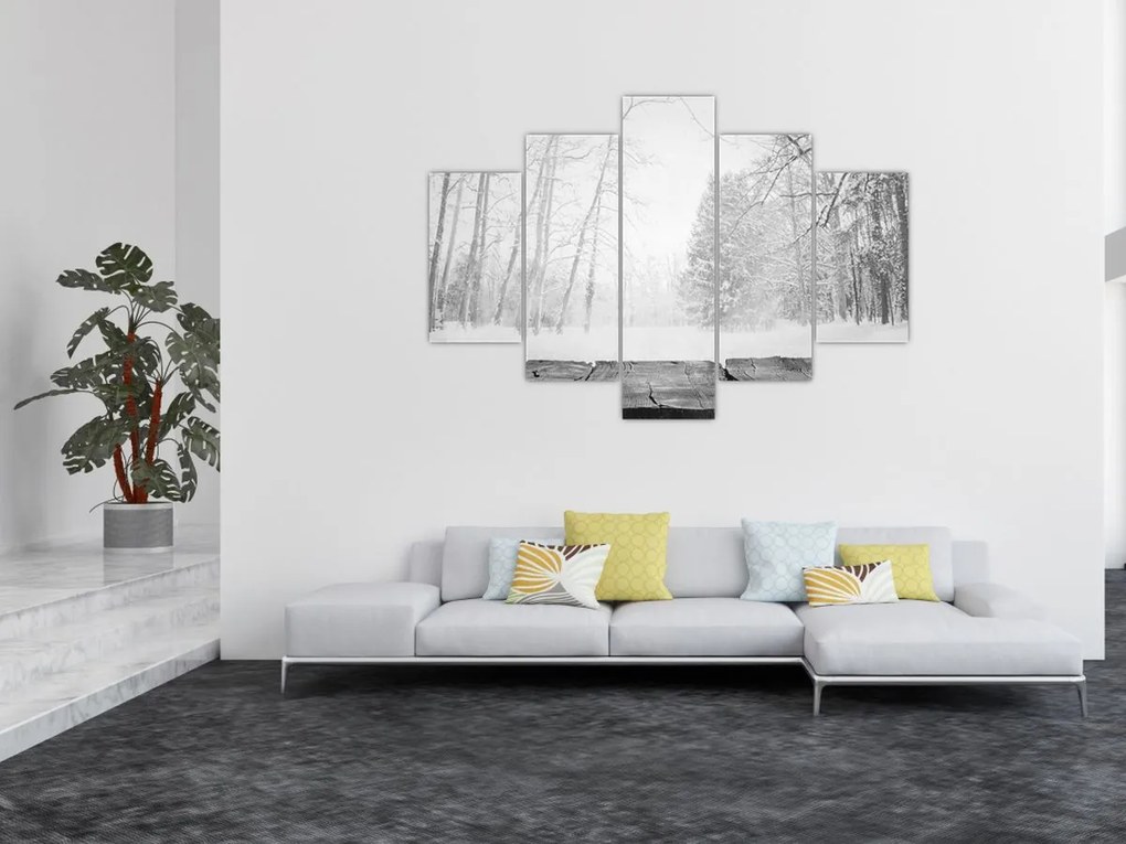 Obraz - Drevené mólo v zime (150x105 cm)