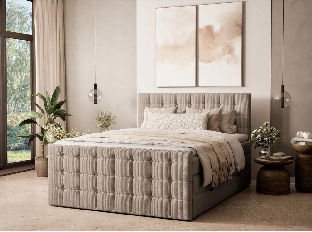 Béžová boxspring posteľ s úložným priestorom 160x200 cm Tasca – Maison de Rêve
