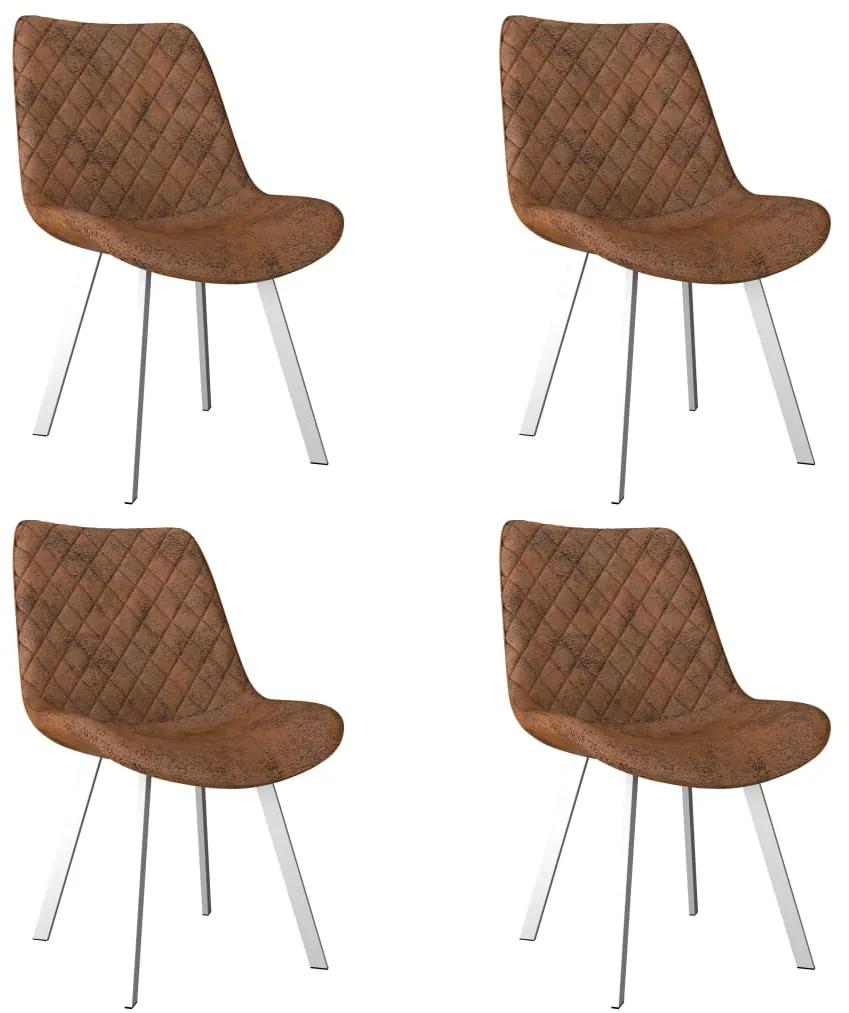 Jedálenské stoličky 4 ks, hnedé, umelý semiš
