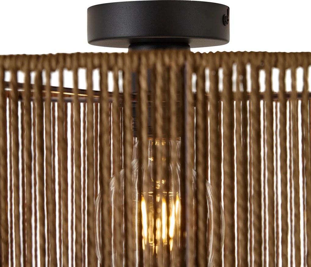 Stropná lampa čierna s hnedým tienidlom z papierového lana 50/50/25 - Combi