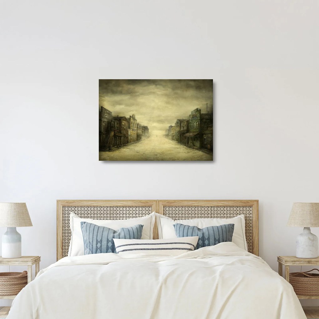 Sklenený obraz westernového mestečka (70x50 cm)