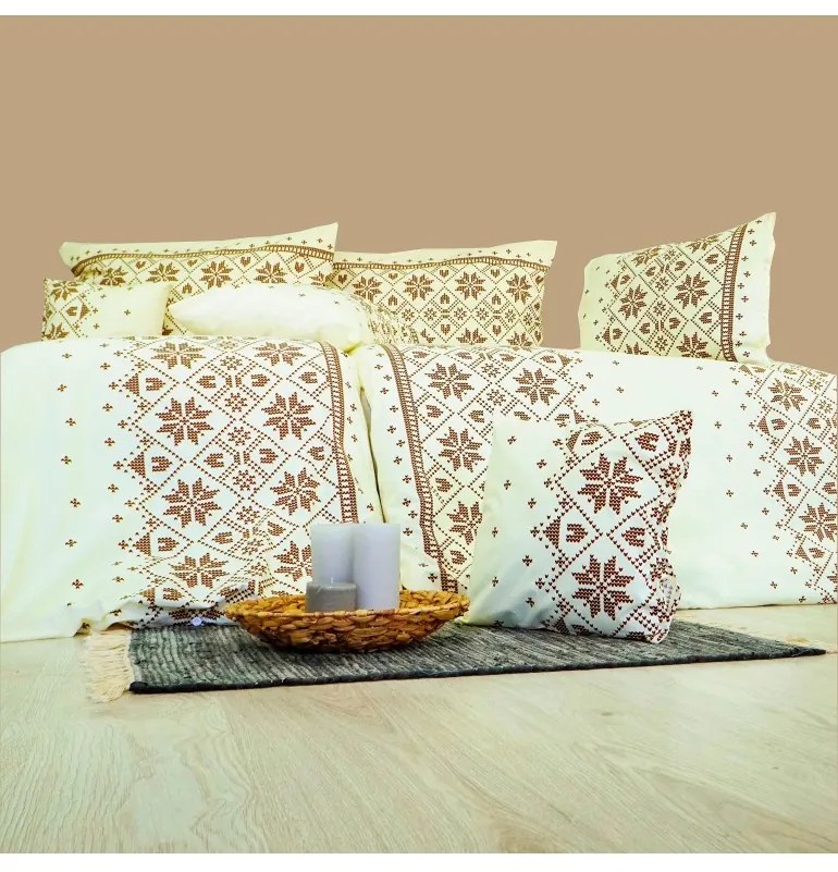 Obliečky bavlnené Etno krémovo-hnedé EMI, Štandardný set jednolôžko obsahuje 1x 140x200 + 1x 70x90