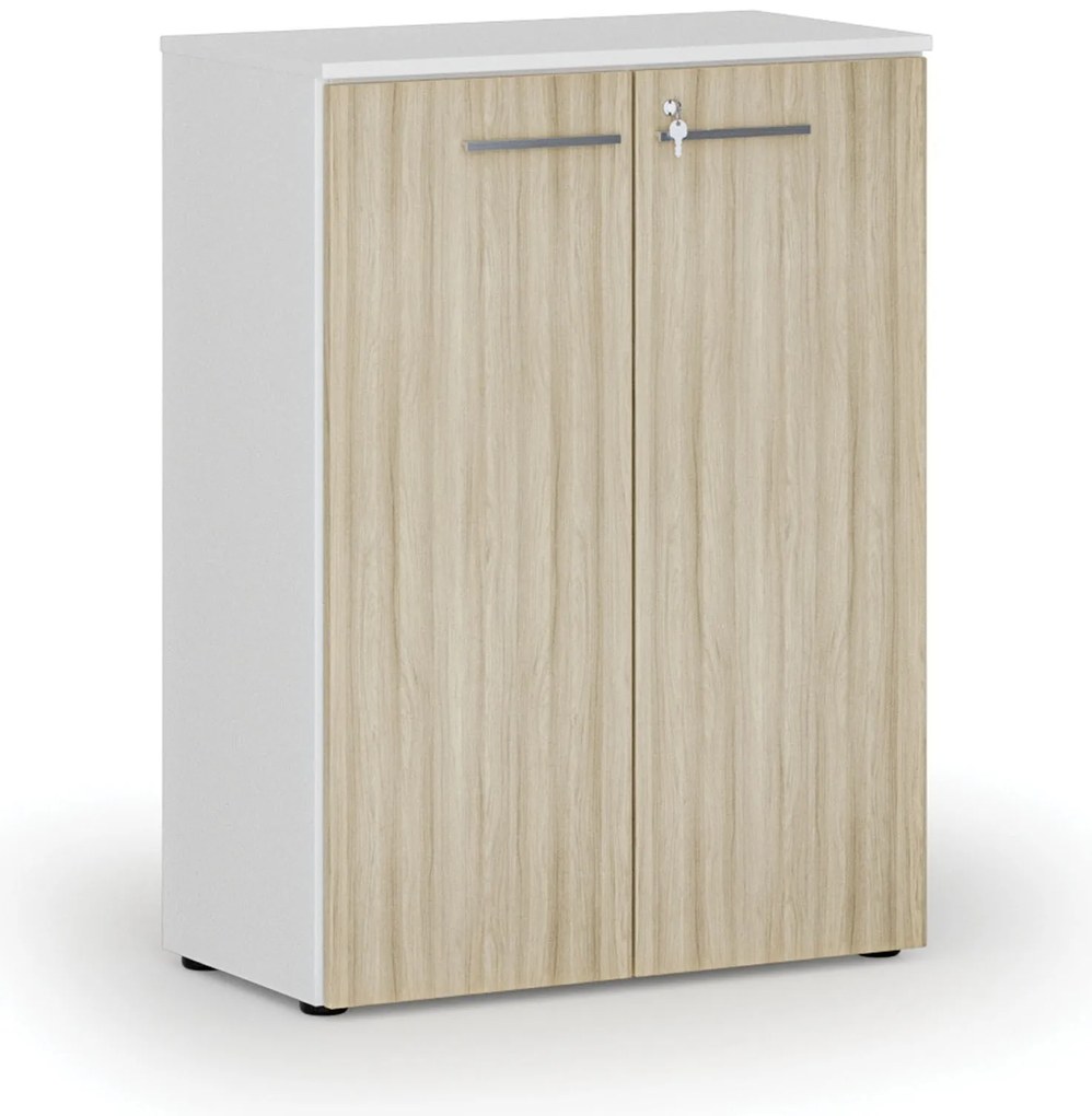 Kancelárska skriňa s dverami PRIMO WHITE, 800 x 420 x 1087 mm, biela/dub prírodná