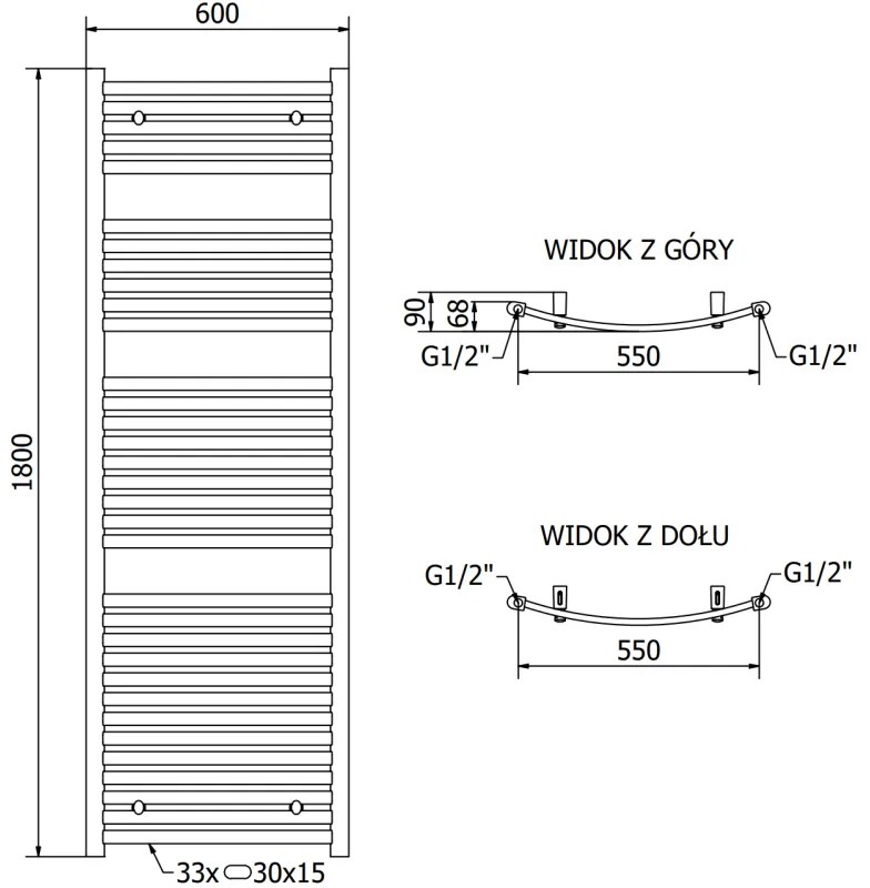 Mexen Helios, vykurovacie teleso 1800 x 600 mm, 996 W, čierna, W103-1800-600-00-70