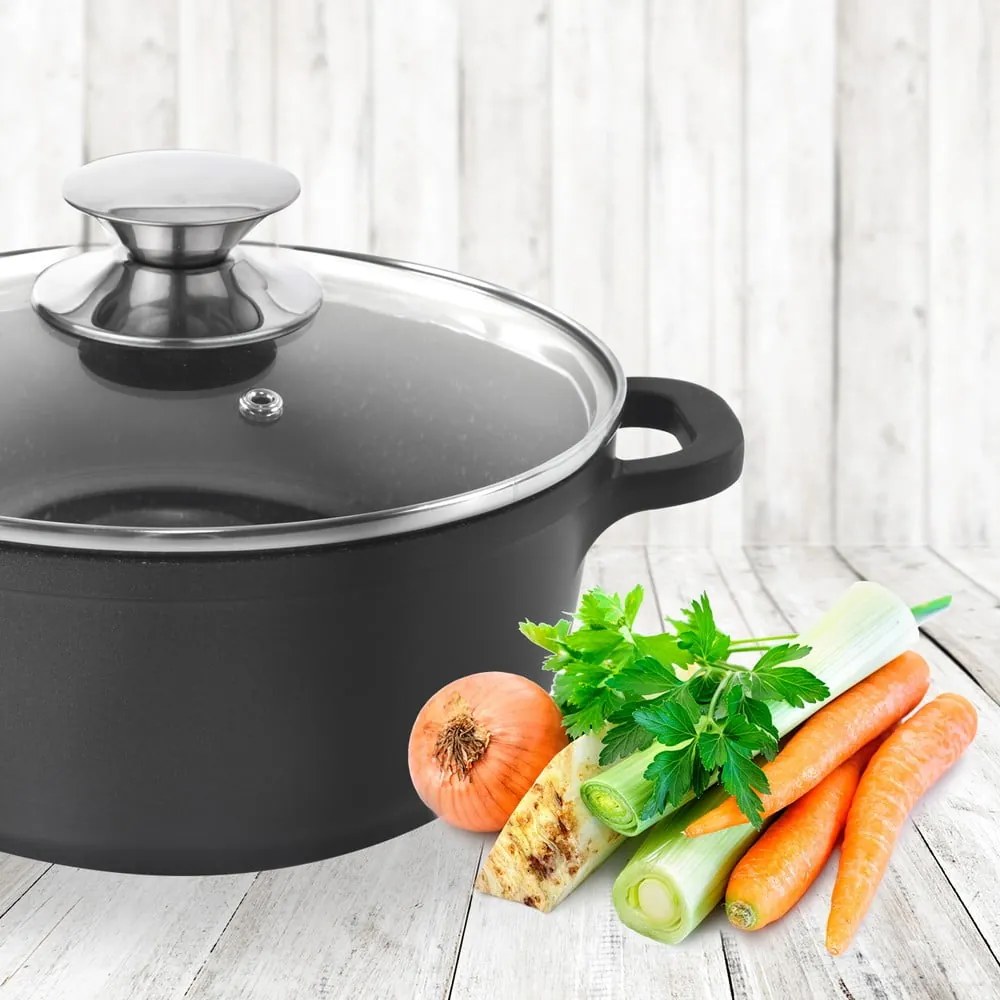 Hrniec s nepriľnavým povrchom Pfluon Granit so sklenenou pokrievkou Orion Grande, ⌀ 24 cm