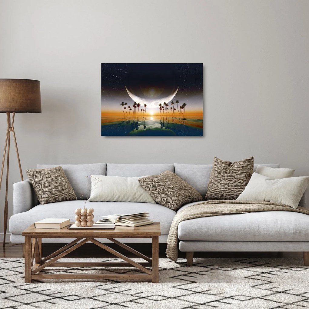 Sklenený obraz - Mesiac nad palmami (70x50 cm)