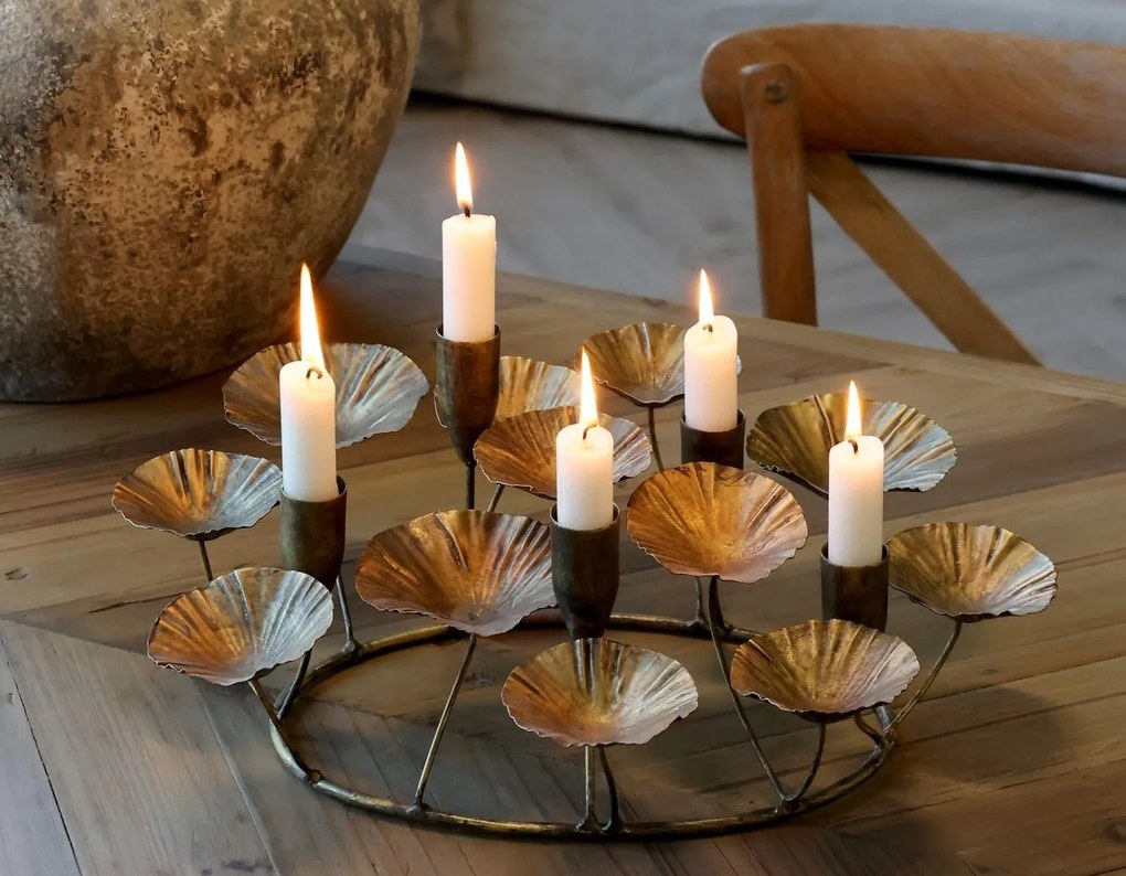 Bronzový antik kovový svietnik na 5 úzkych sviečok Leaves - 29*39*15 cm