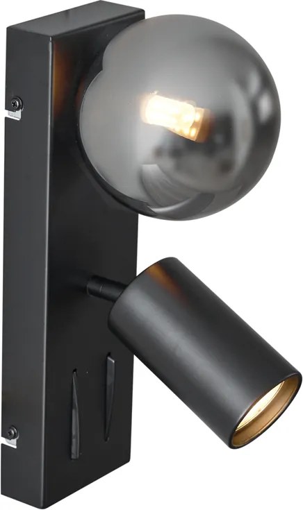 Moderné nástenné svietidlo čierne 2-svetelné naklápacie s portom USB-C - Lesly