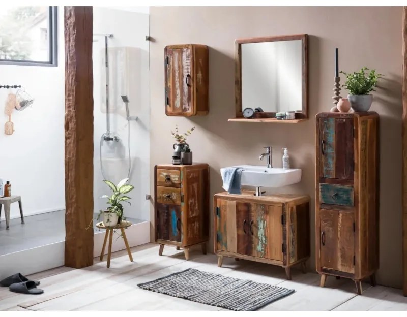 furniture-nabytek.cz - Masívna kúpeľňová spodná skrinka Calcutta II z recyklovaného dreva, lakovaná, viacfarebná – 35×35×80 cm