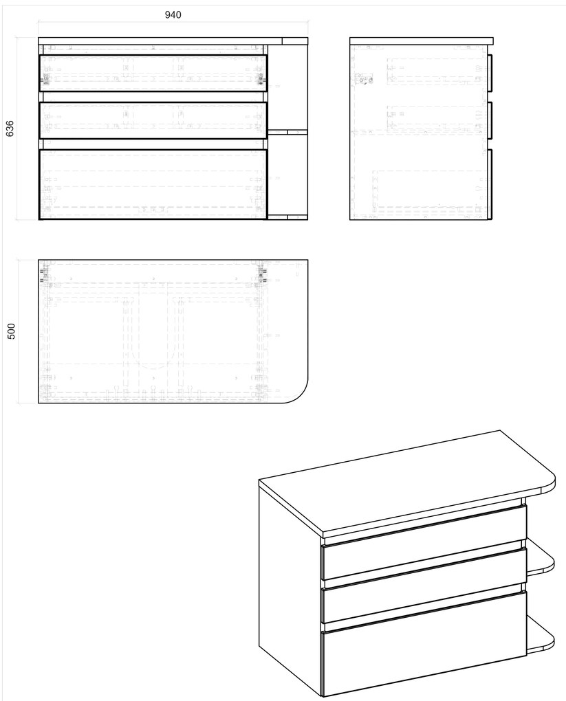 Kúpeľňová závesná skrinka pod umývadlo na dosku SWIFT 94 cm