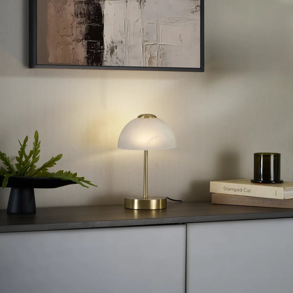 Dizajnová stolná lampa zlatá s opálovým sklom vrátane stmievateľnej LED - Joya