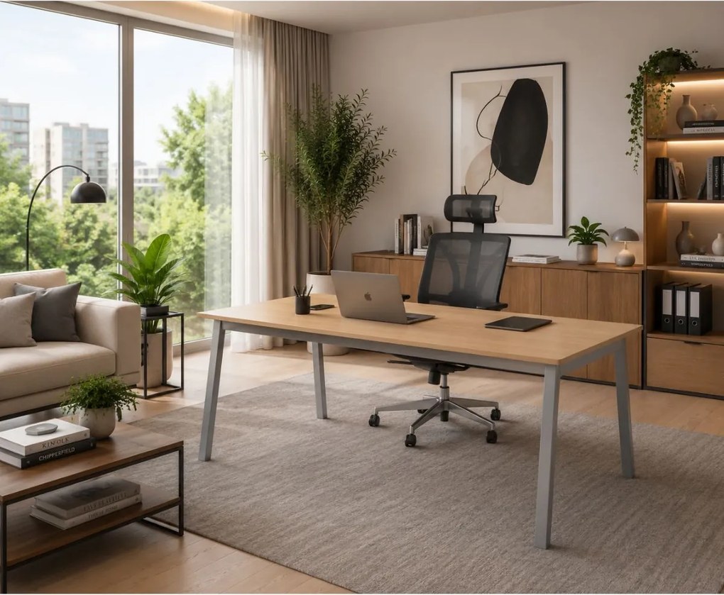 Rokovací kancelársky stôl PRIMO BASIC, 160x80 cm, sivostrieborná podnož, sivá