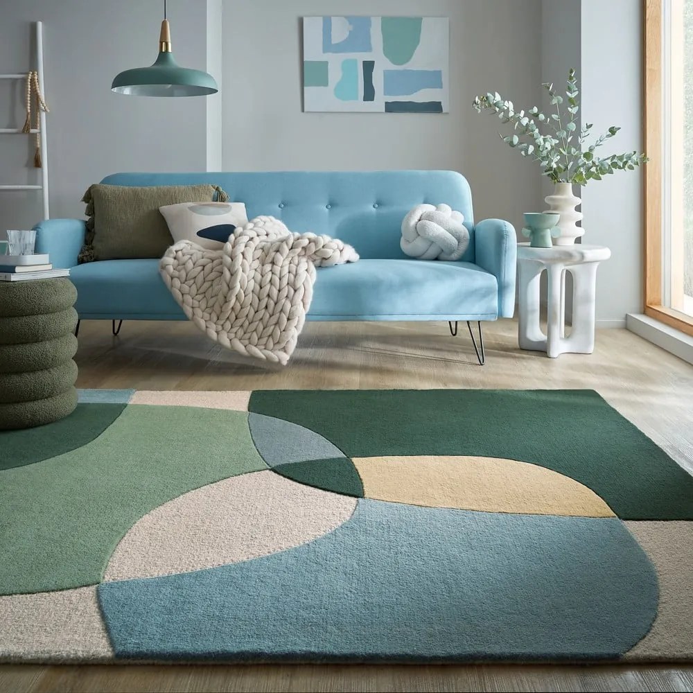 Zelený ručne tkaný vlnený koberec 120x170 cm Glow Green &amp; Blue – Flair Rugs