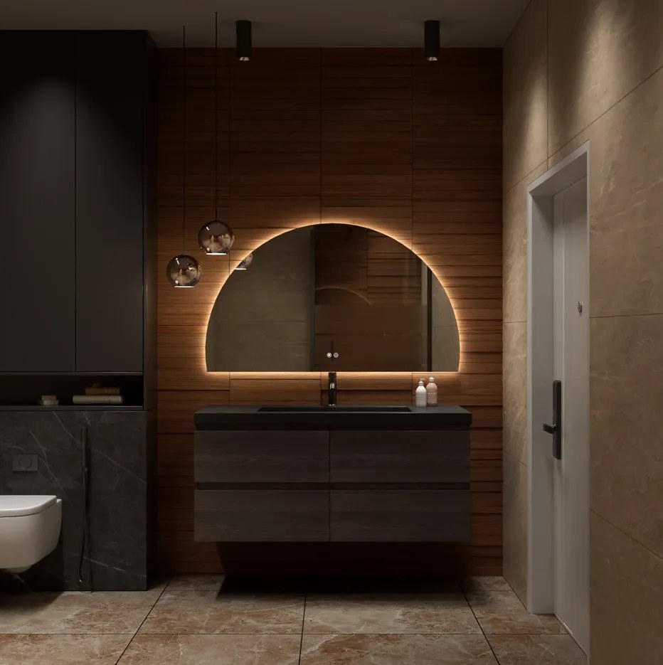 Erga Kori, polkruhové LED zrkadlo 70x120cm, 2760 lm, 3 farby svetla, ERG-V01-KORI-7012-CL