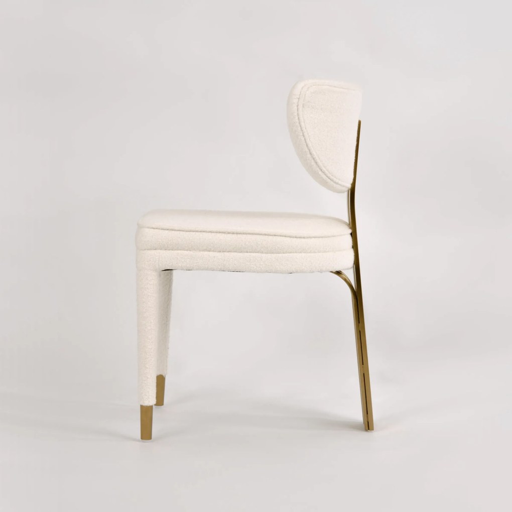 Designová jídelní židle Modig M3-14 bouclé bílá/zlatá