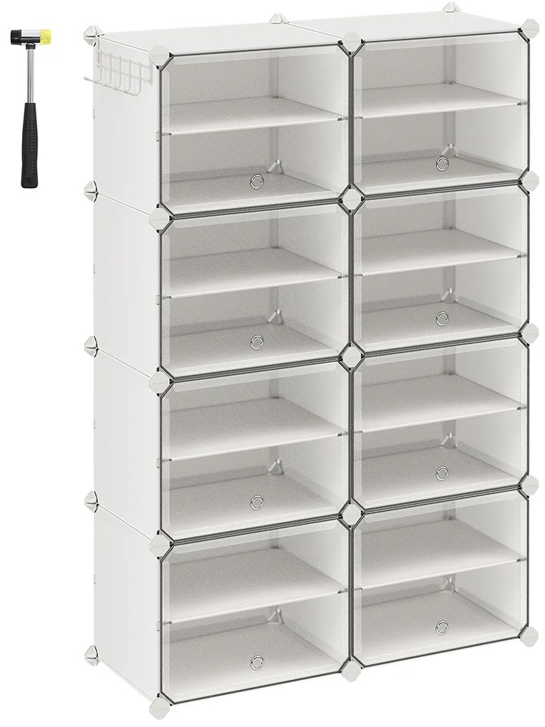 Modulární botník Lux s 8 dvířky čirý/bílý