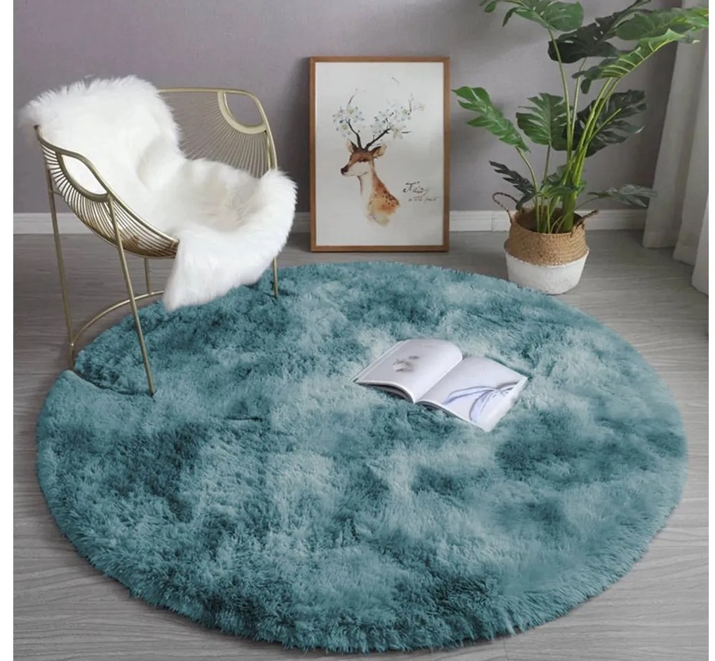 Tmavomodrý okrúhly shaggy koberec Ombre Rozmer: 90 cm