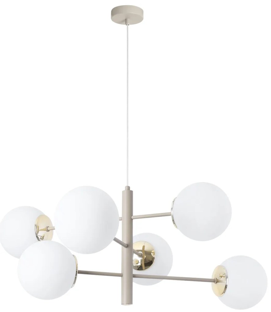 Závesné svietidlo Florence, 6x biele sklenené tienidlo, be/g