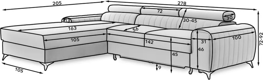 Zelená zamatová rozkladacia/s úložným priestorom rohová pohovka (ľavý roh/s leňoškou) Grayson – ELTAP