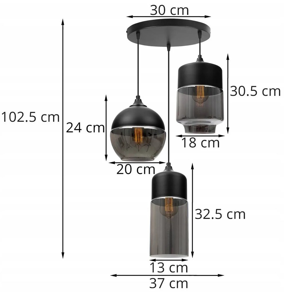 Závesné svietidlo OSLO 4, 3x čierne/grafitové sklenené tienidlo, O