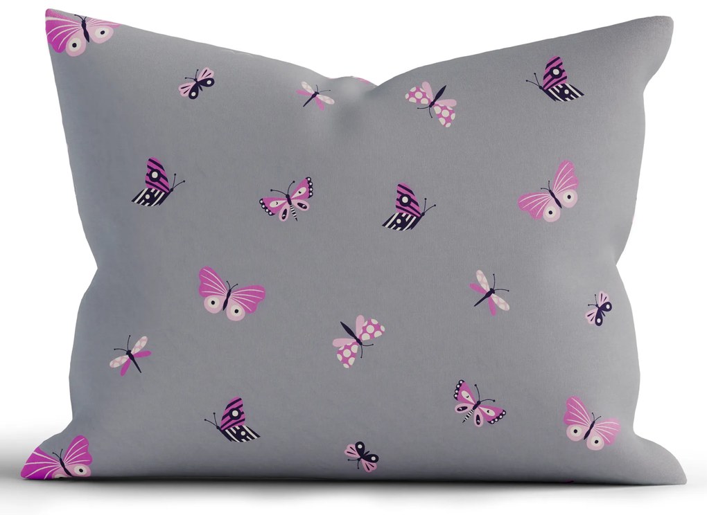 Bavlnená obliečka na vankúš Renforcé 70 × 90 cm - Motýliky tmavo sivé