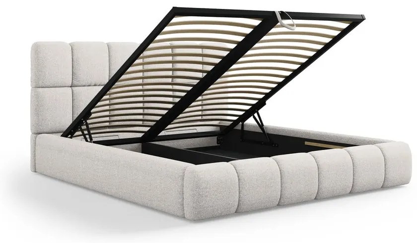 Svetlosivá čalúnená dvojlôžková posteľ s úložným priestorom s roštom 140x200 cm Bellis – Micadoni Home