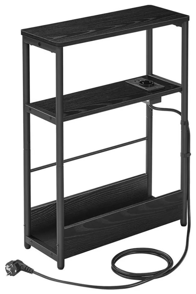 Odkladací stolík ROD s vstavanou zásuvkou a USB portami, čierny